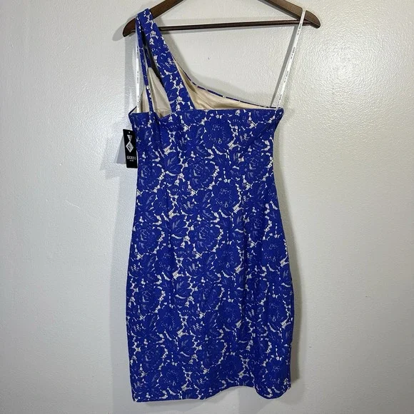GUESS Women's Size 8 Blue Bonded Lace Cutout One Shoulder Dress NEW - Picture 3 of 14